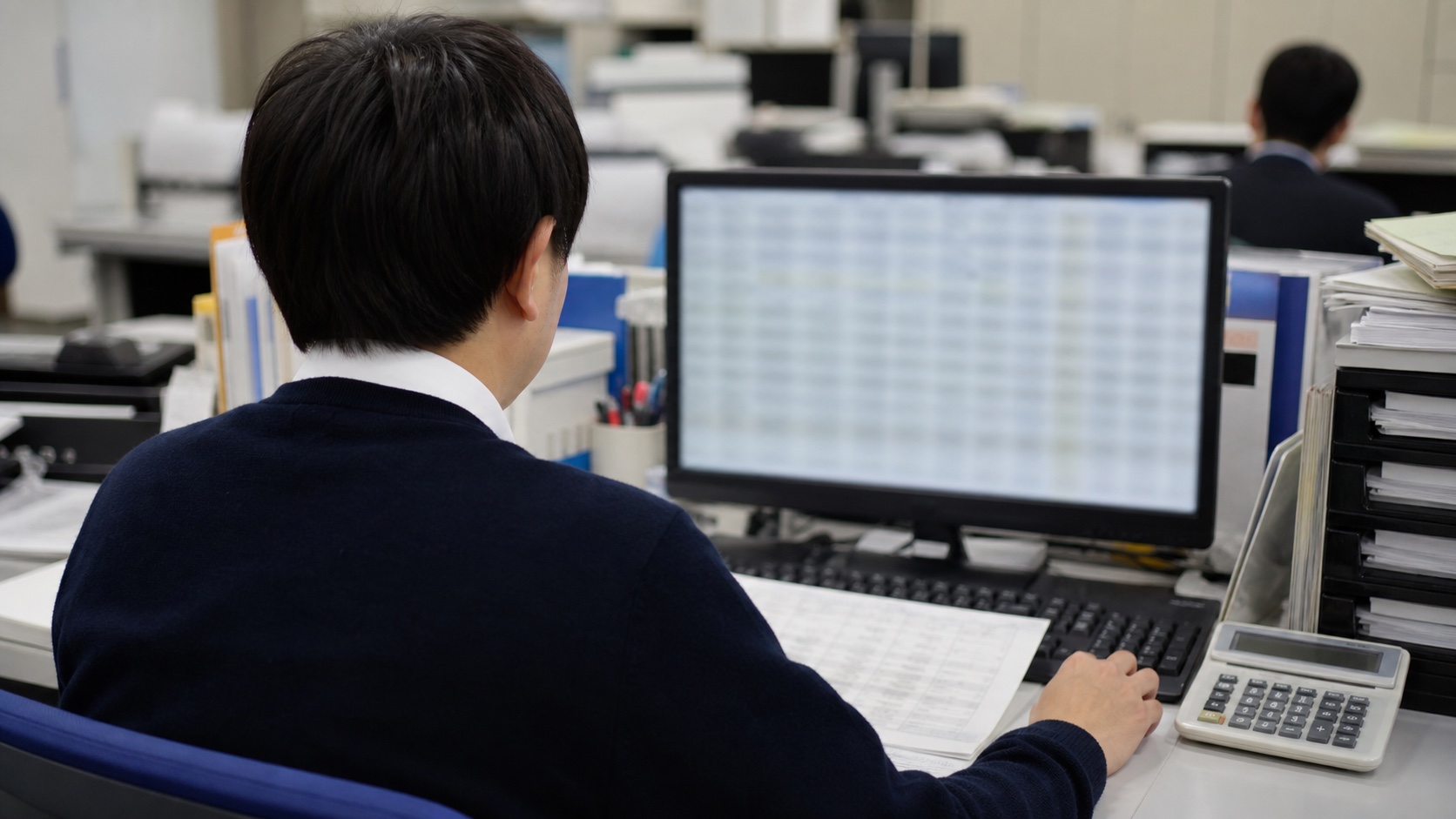 AI導入の効果を件数で判定するために数字を確認する社員
