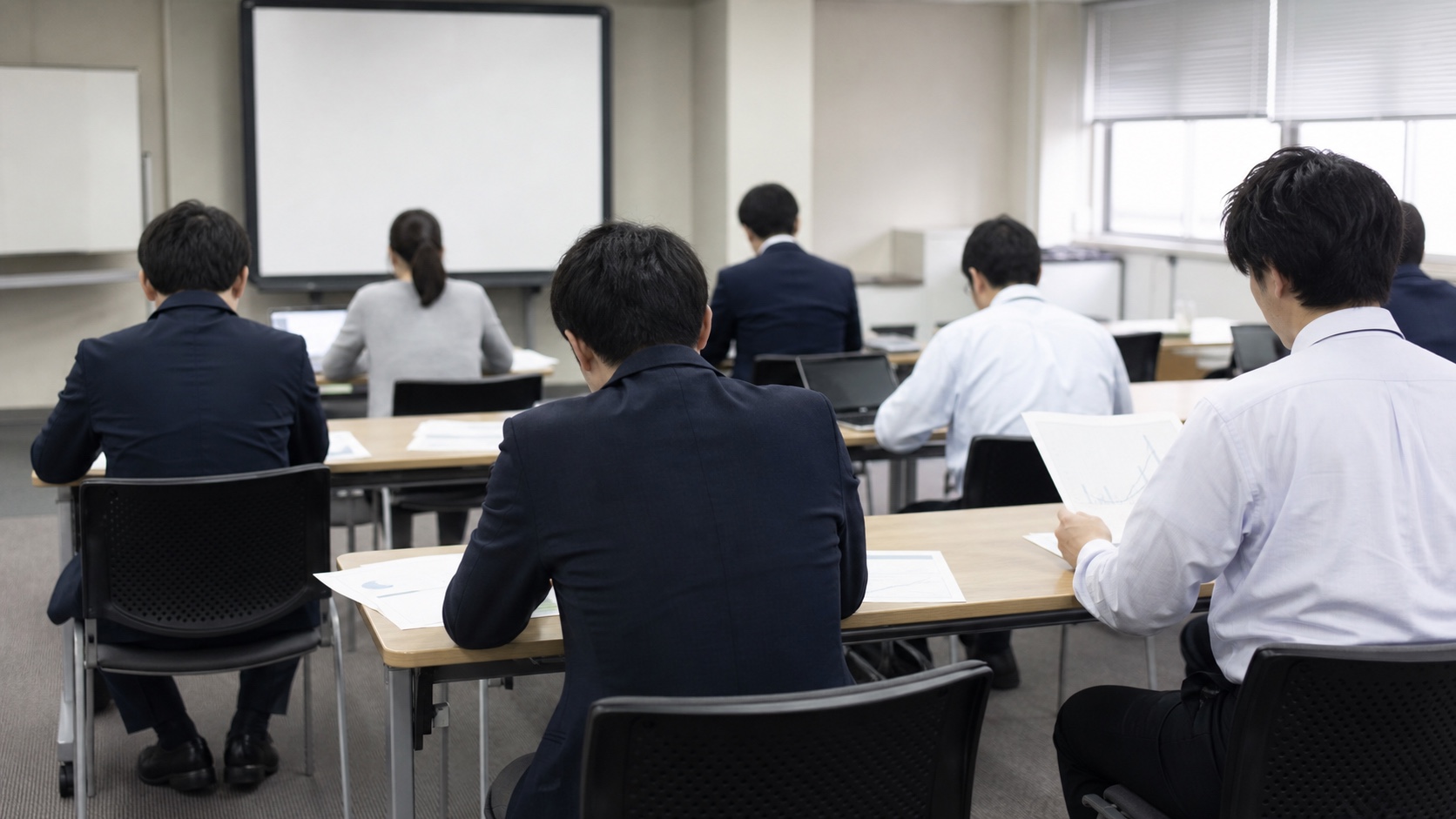 中小企業のAI人材育成で研修を受ける社員たち