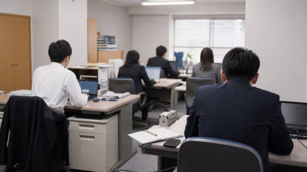 チャットボット導入を進める中小企業のオフィス風景