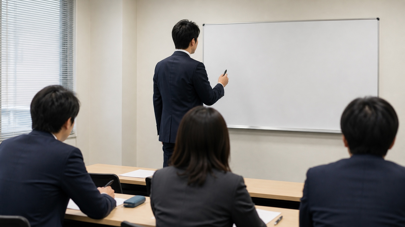 法人向けAI研修で段階別のカリキュラムを説明する講師
