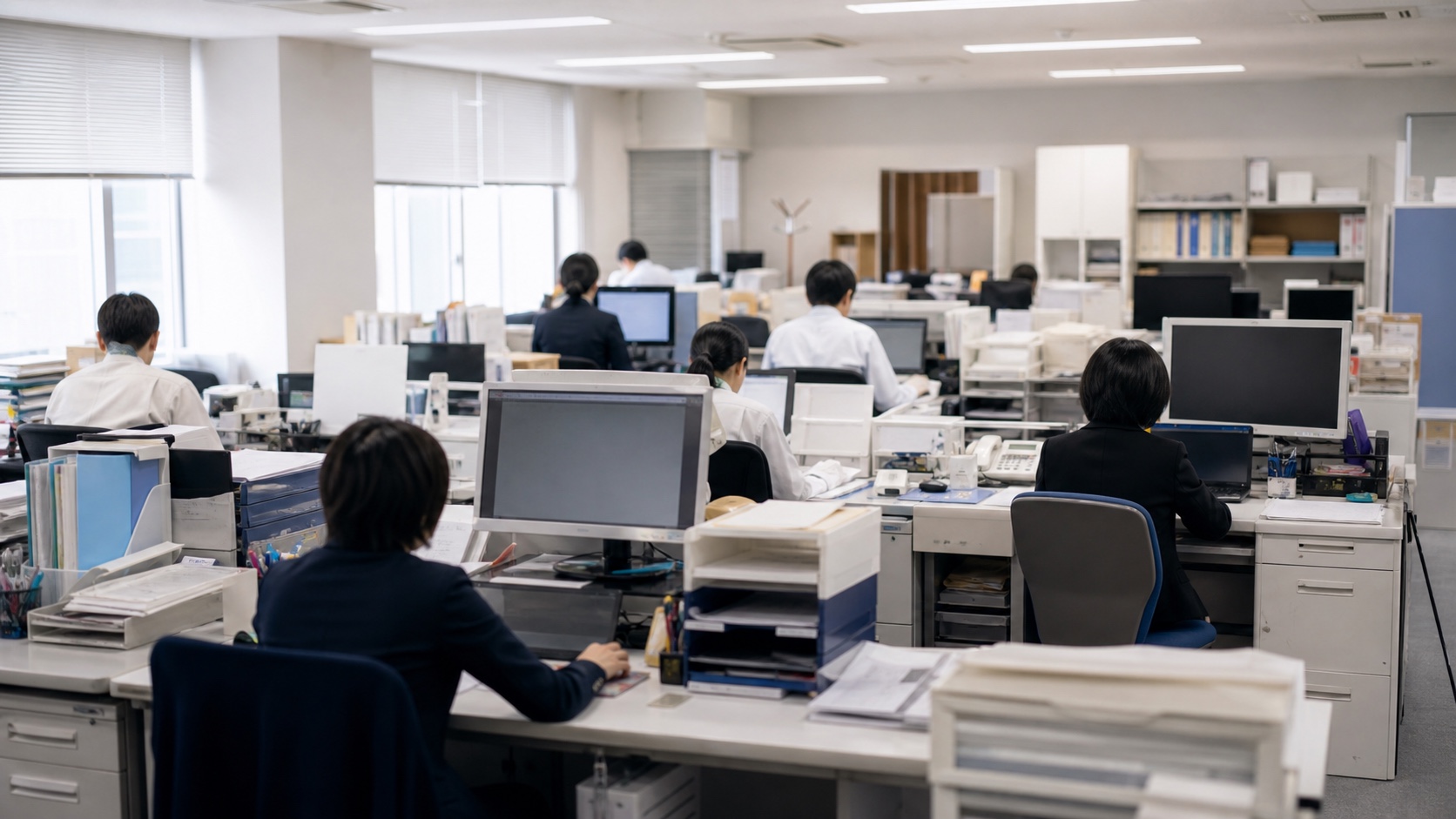 生成AIで業務効率化に取り組む企業のオフィス風景