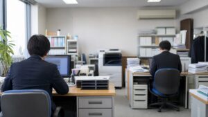 生成AIで業務を効率化する中小企業のオフィス風景