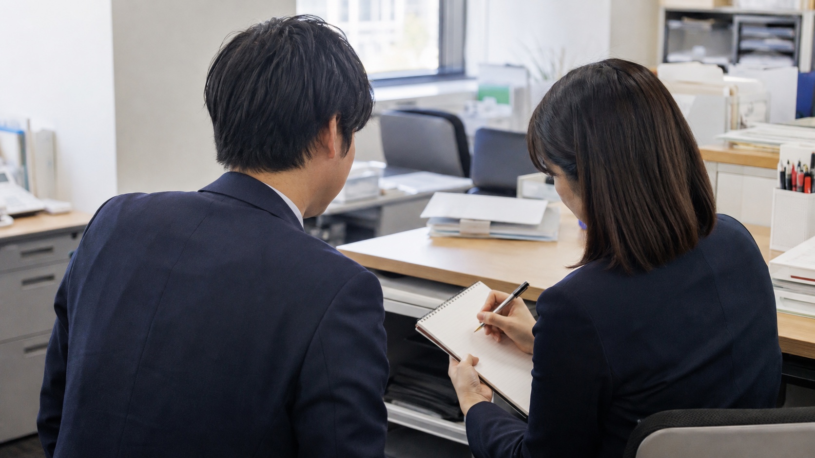 生成AIの社内活用が進まない理由を聞き取る場面